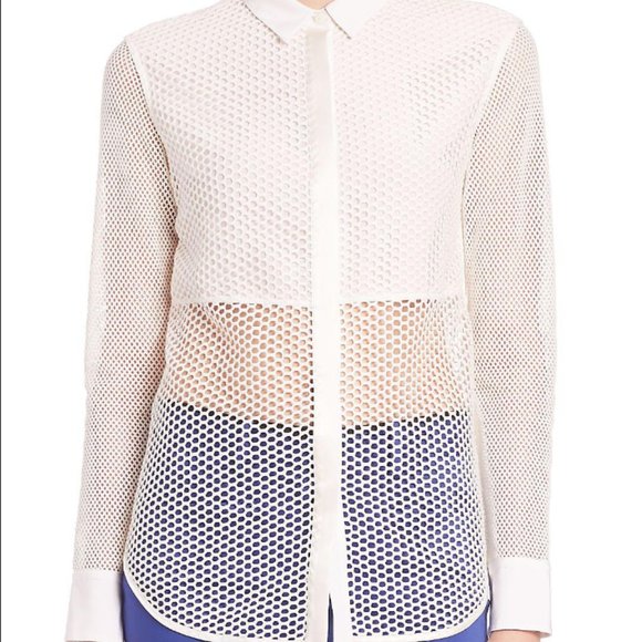 Rag & Bone Luna White Mesh Long Sleeve Button Down Shirt - Picture 2 of 4